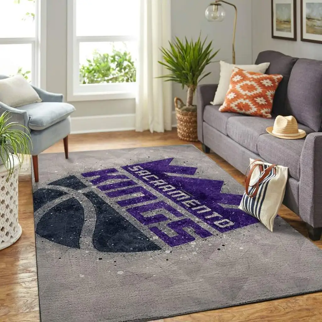 Sacramento Kings Rug - Basketball Area for Living Room Decor Purple and Gray