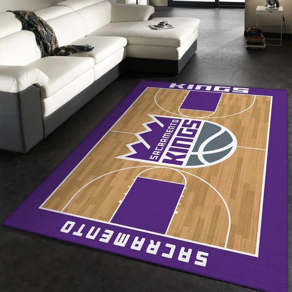 Sacramento Kings Rug - Basketball Court Floor Mat Beige and Purple