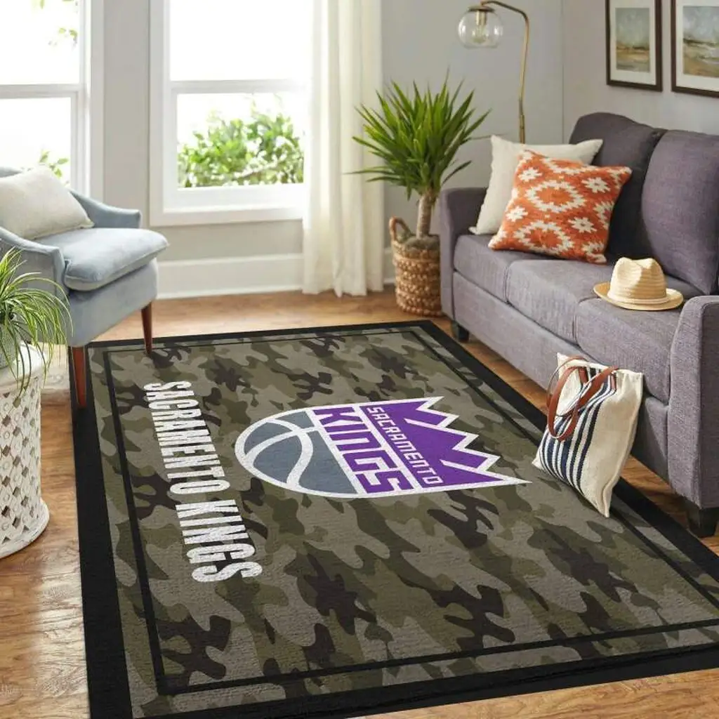 Sacramento Kings Rug - Camo Basketball Area for Fans Green and Purple