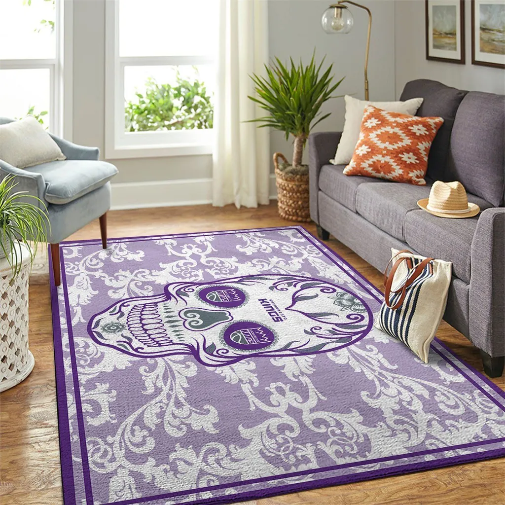 Sacramento Kings Rug - Skull Decorative Floor Mat Purple and White