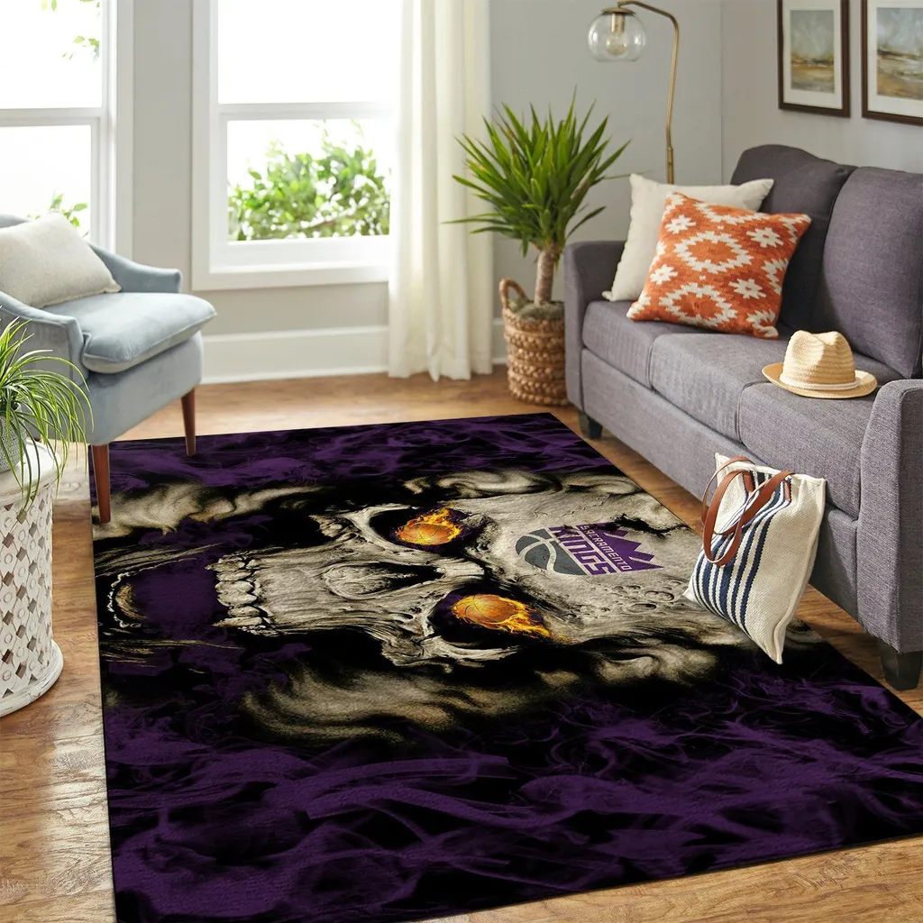 Sacramento Kings Rug - Skull Design Area Carpet Floor Mat Black and Purple