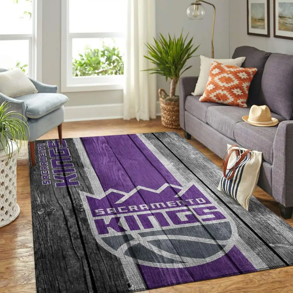 Sacramento Kings Rug - Wooden Floor Style Area Carpet Purple and Gray