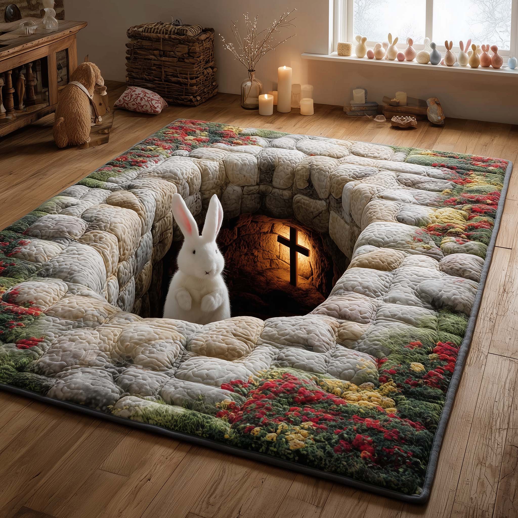 Sacred Easter Burrow Area Rug - Non-Slip Washable 3D Print Rug for Living Room & BedroomTVC2108396