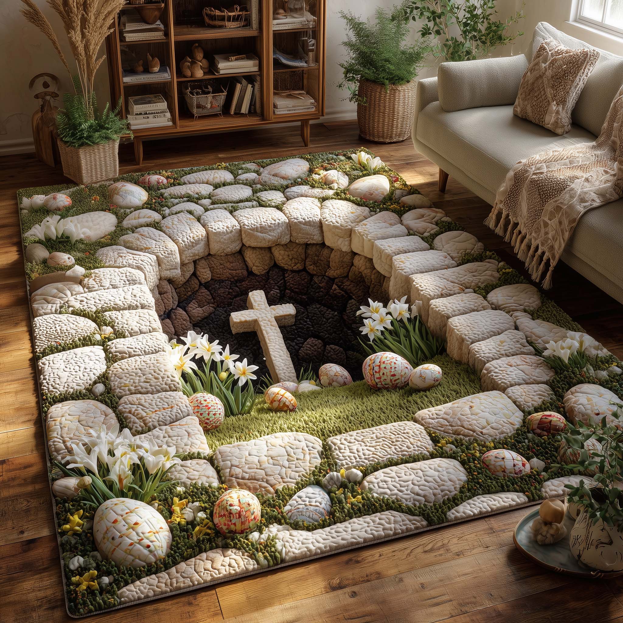 Sacred Easter Garden Area Rug - Non-Slip Washable 3D Print Rug for Living Room & BedroomTVC2108396