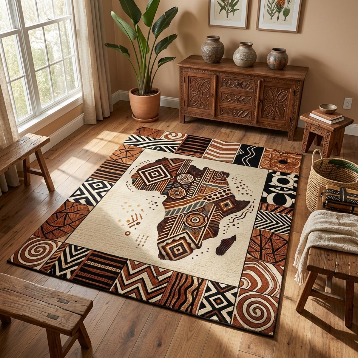 Safari Harmony Area Rug - Non-Slip Washable 3D Print Rug for Living Room & BedroomTVC2108272