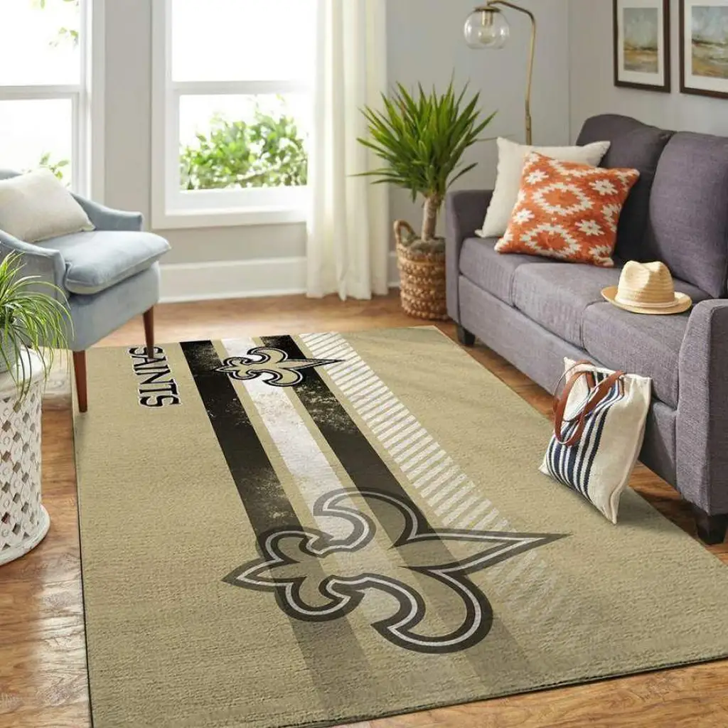 Saints Inspired Rug for Stylish Living Room Decor Beige and Black