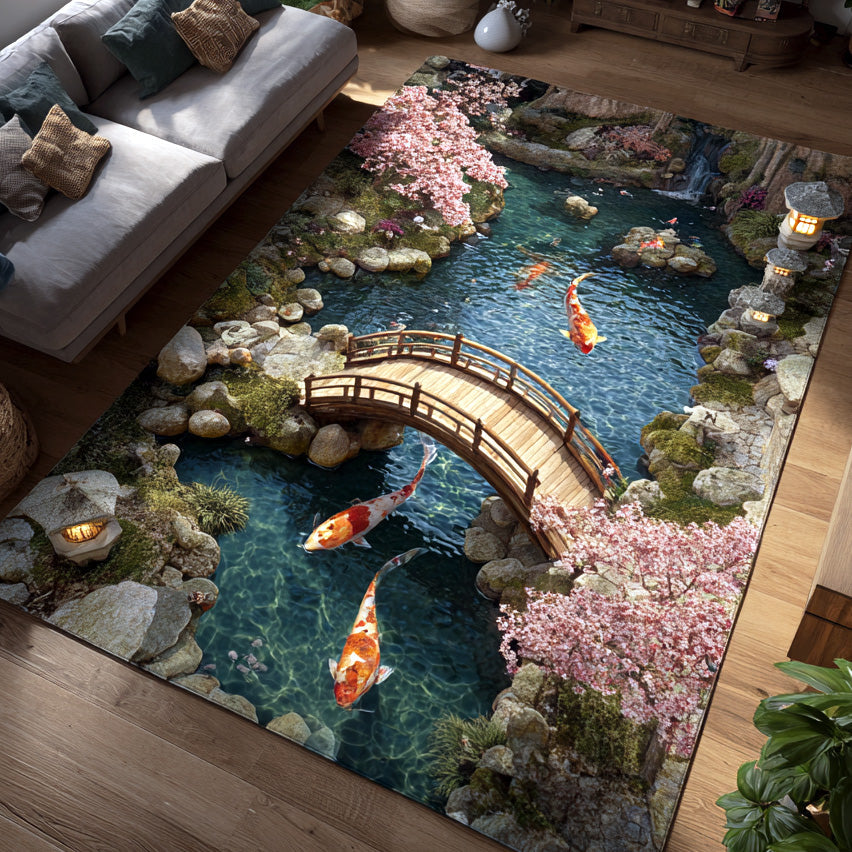 Sakura Koi Haven Area Rug - Non-Slip Washable 3D Print Rug for Living Room & BedroomTVC2108212
