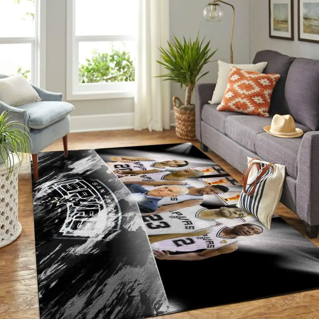 San Antonio Spurs Rug - Basketball Team Area for Fans Black and White