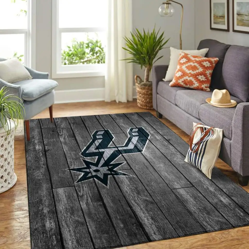 San Antonio Spurs Rug - Inspired Wood Pattern Black and Yellow