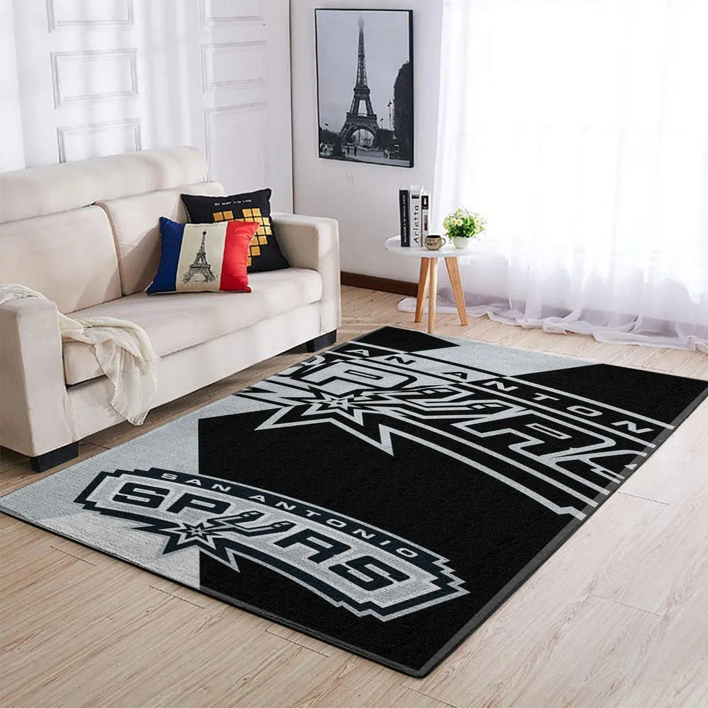 San Antonio Spurs Rug - Modern Living Room Area Black and Gray