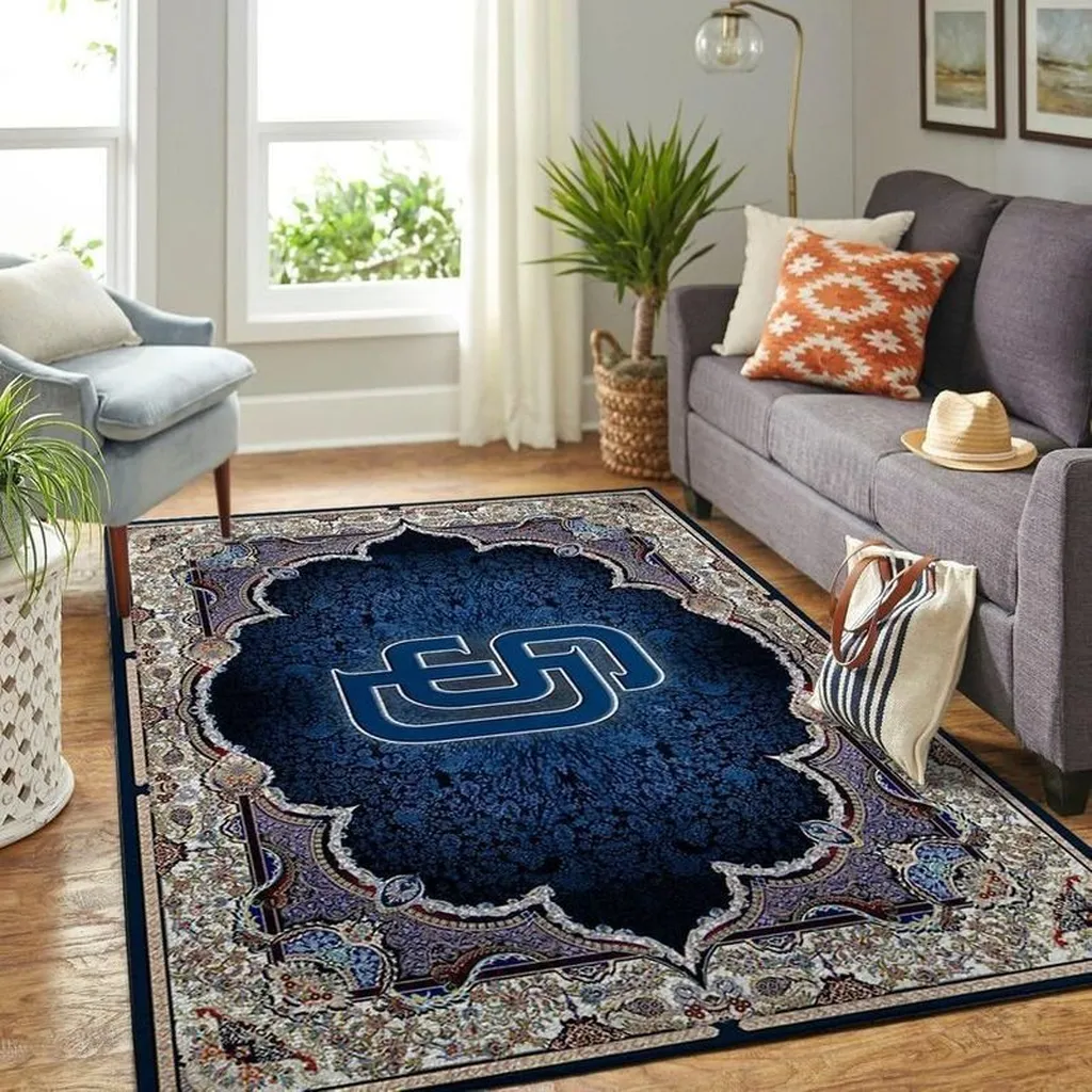 San Diego Padres Rug - Area for Living Room Decor Black and Green