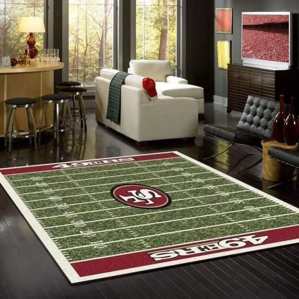 San Francisco 49ers Rug - Football Field Team Decor Green and Red