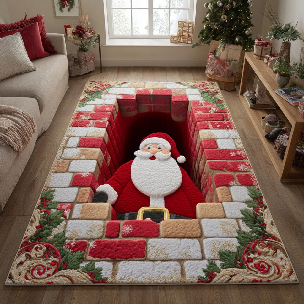 Santa Chimney Christmas Area Rug - Non-Slip Washable 3D Print Rug for Living Room & BedroomTVC2108272