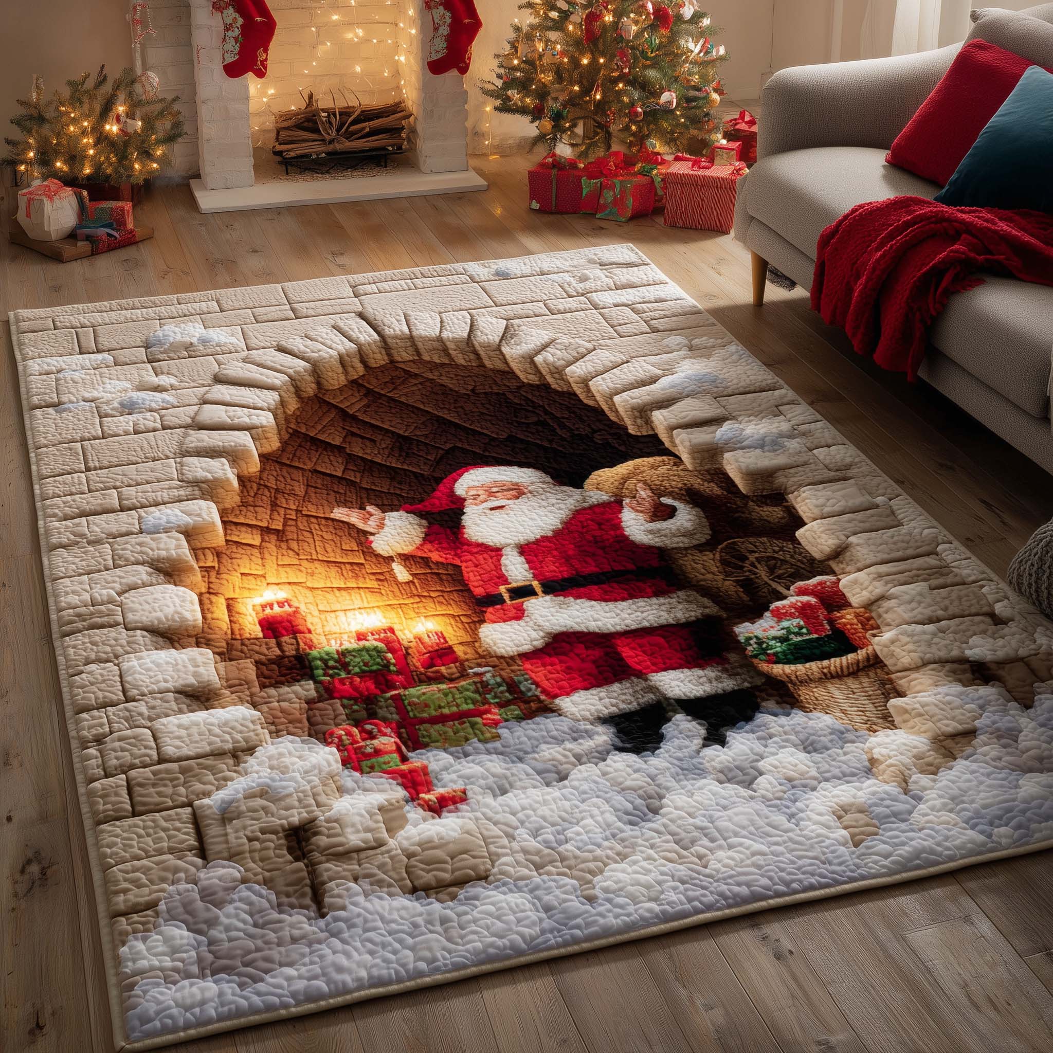 Santa Chimney Tunnel Christmas Area Rug - Non-Slip Washable 3D Print Rug for Living Room & BedroomTVC2108221