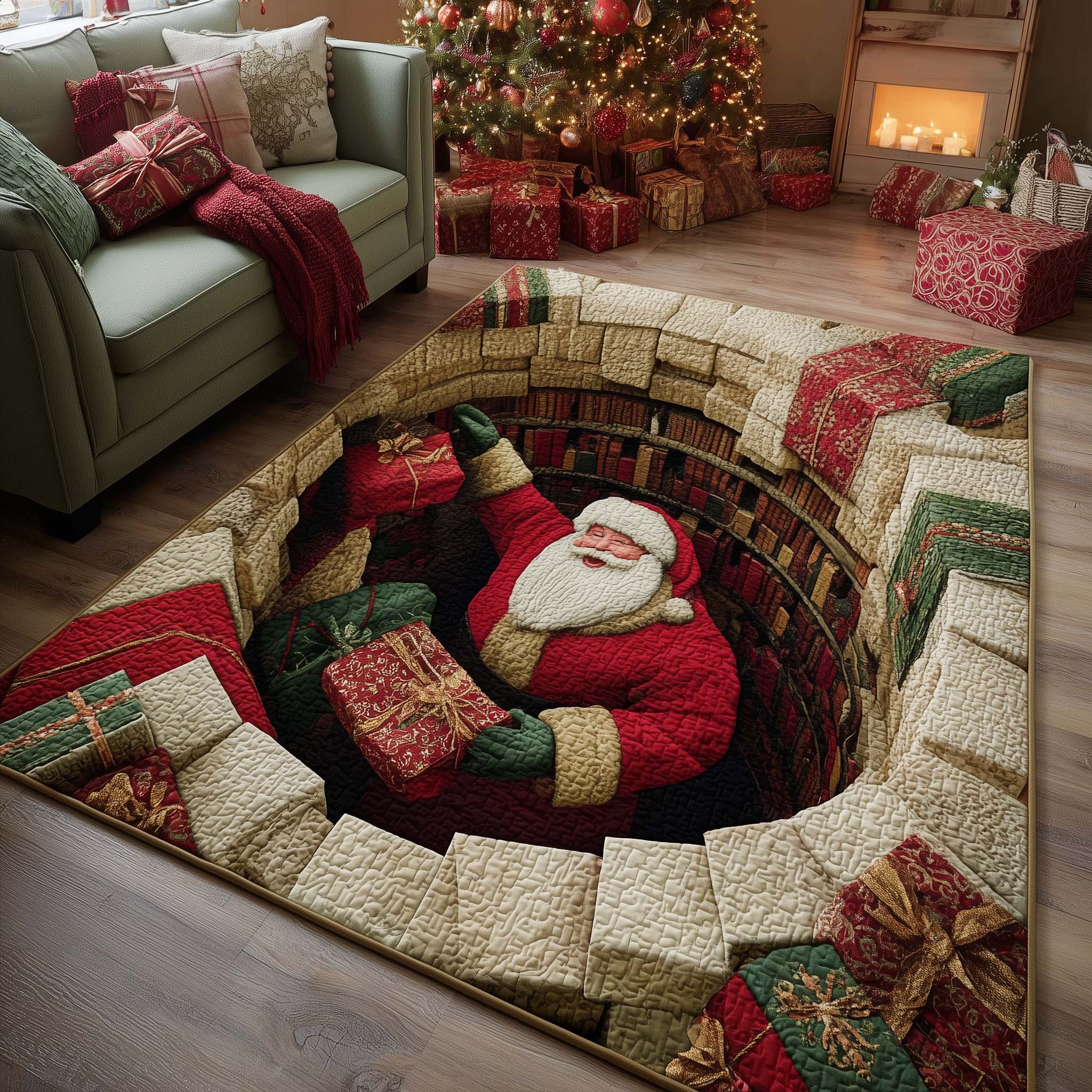 Santa Gift Vortex Christmas Area Rug - Non-Slip Washable 3D Print Rug for Living Room & Bedroom (DesignTVC2108395