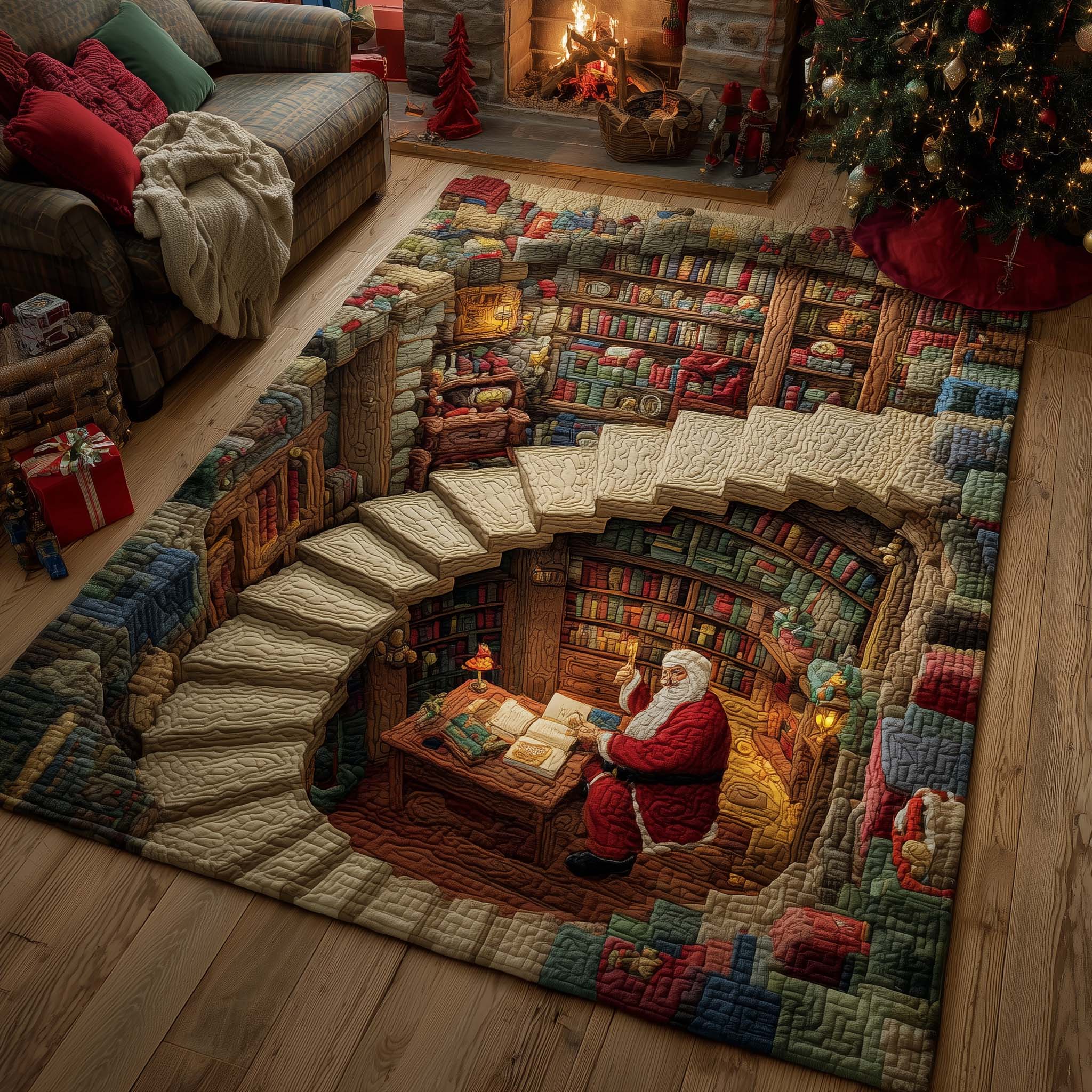 Santa Gift Vortex Christmas Area Rug - Non-Slip Washable 3D Print Rug for Living Room & BedroomTVC2108396