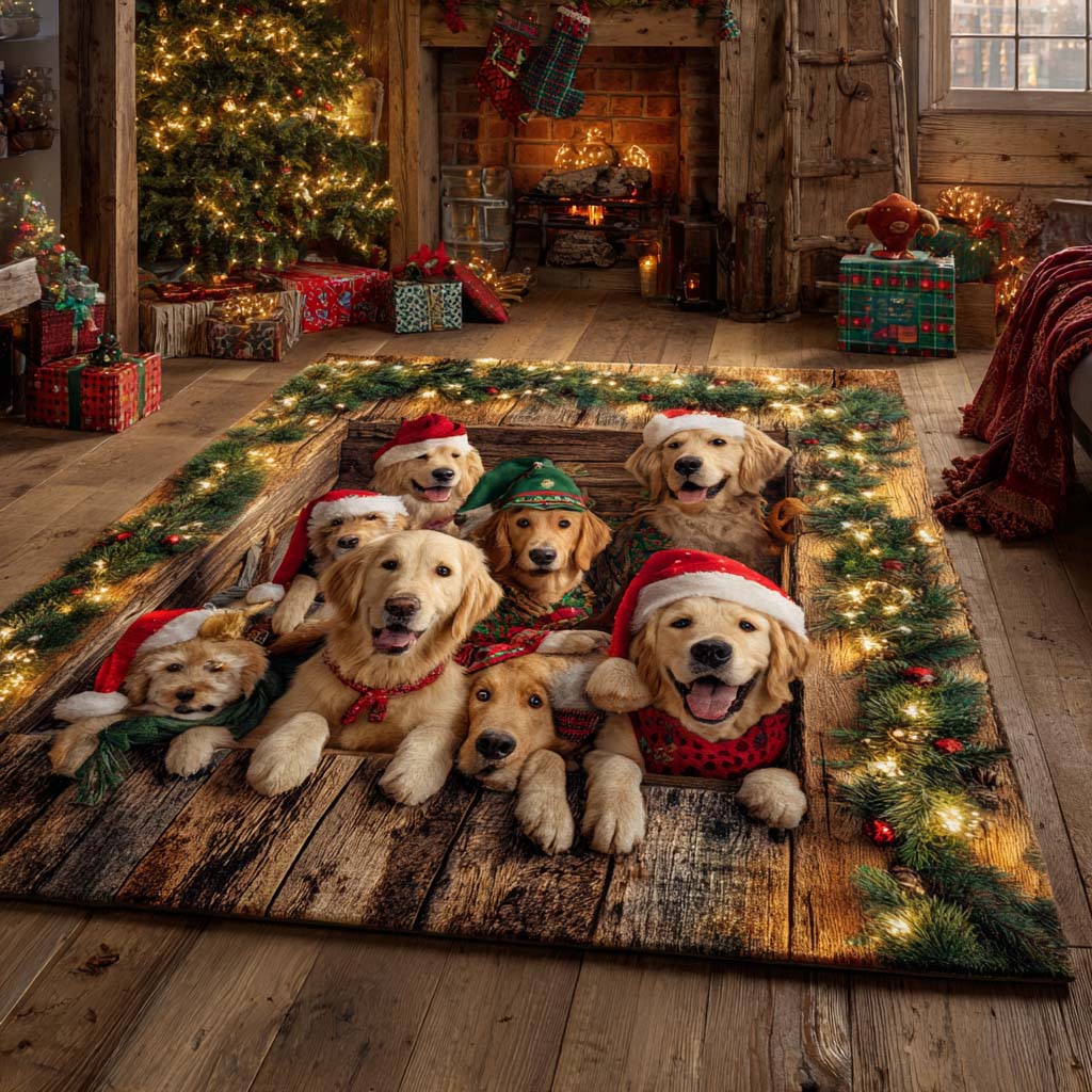 Santa Golden Crew Christmas Area Rug - Non-Slip Washable 3D Print Rug for Living Room & BedroomTVC2108272