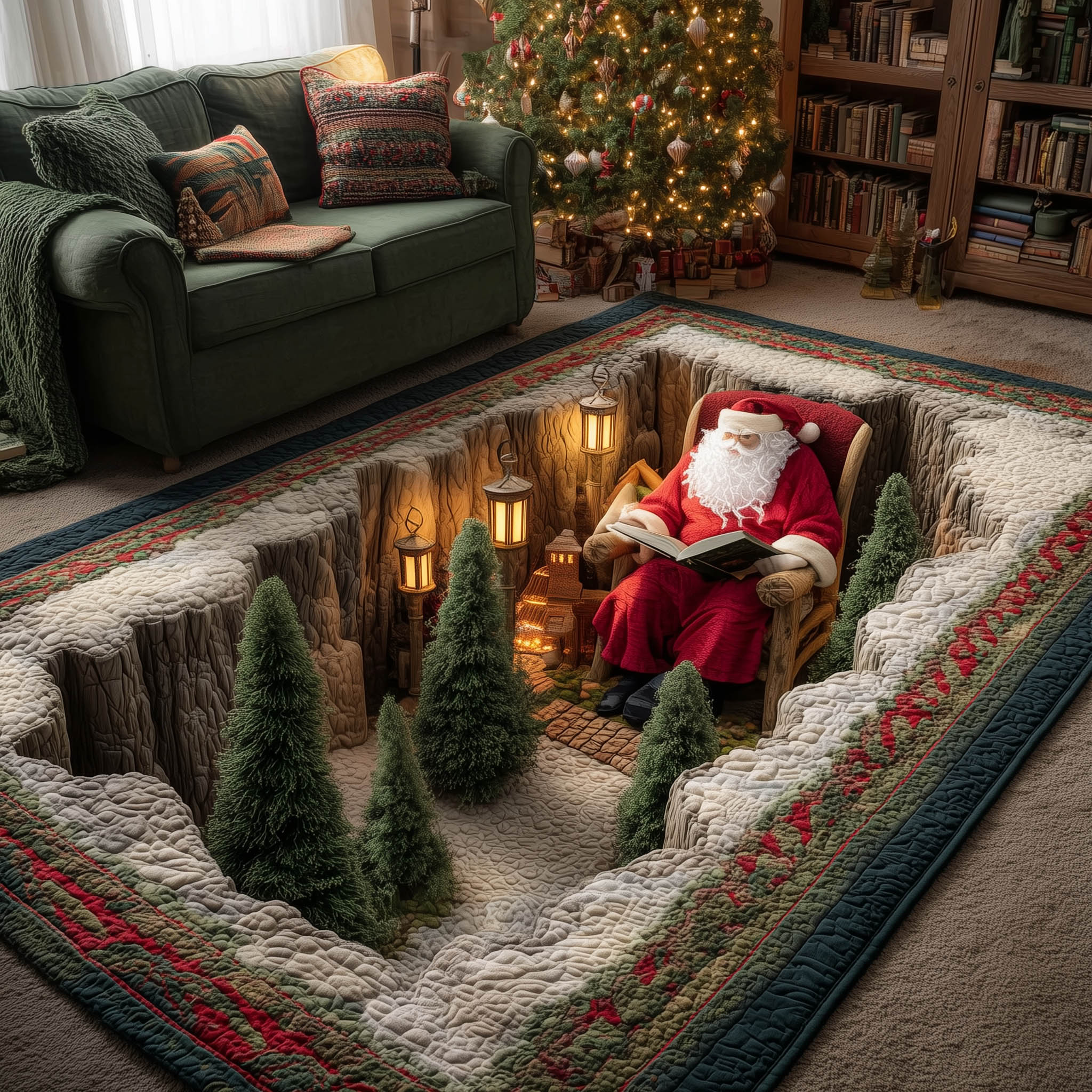 Santa Hobby Christmas Area Rug - Non-Slip Washable 3D Print Rug for Living Room & BedroomTVC2108229