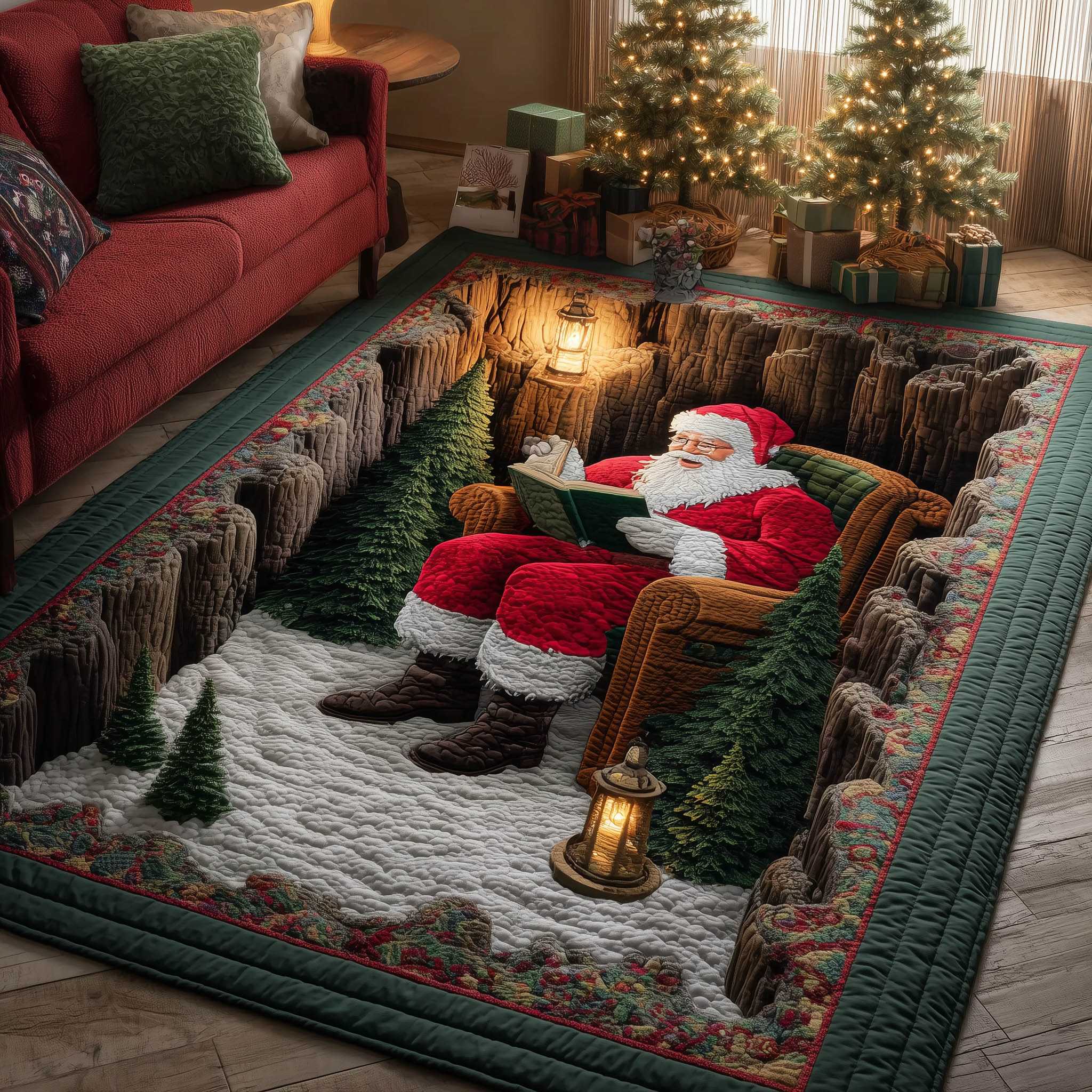 Santa Hobby Christmas Area Rug - Non-Slip Washable 3D Print Rug for Living Room & BedroomTVC2108395