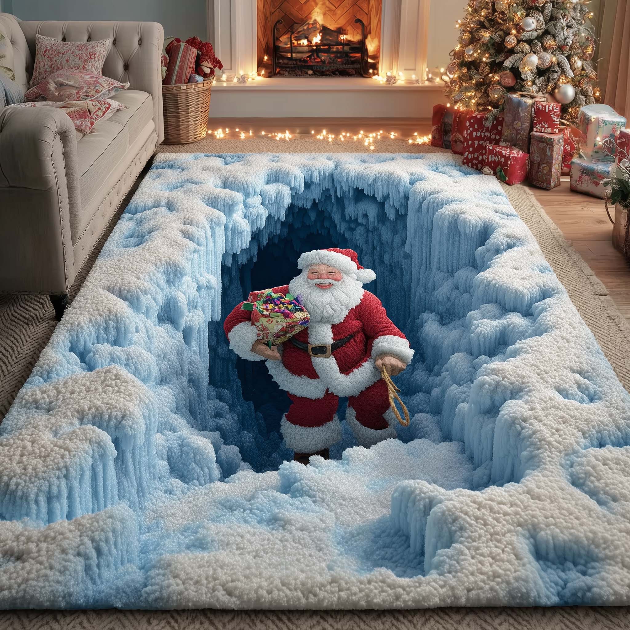 Santa in Frozen Cave Christmas Area Rug - Non-Slip Washable 3D Print Rug for Living Room & BedroomTVC2108365