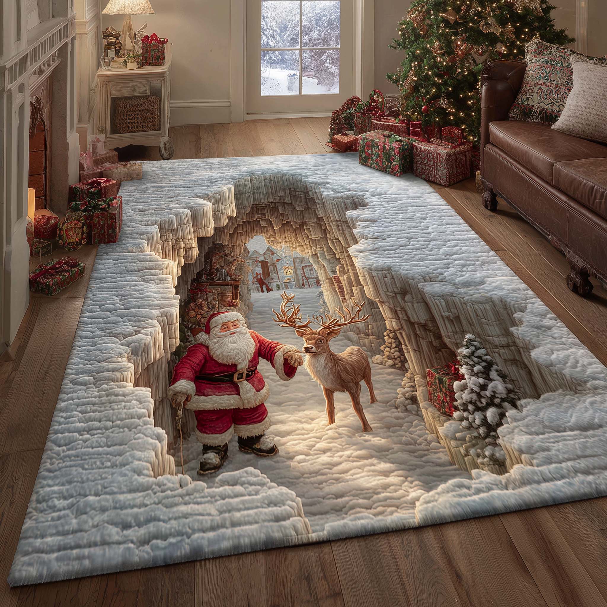 Santa Journey Christmas Area Rug - Non-Slip Washable 3D Print Rug for Living Room & BedroomTVC2108221