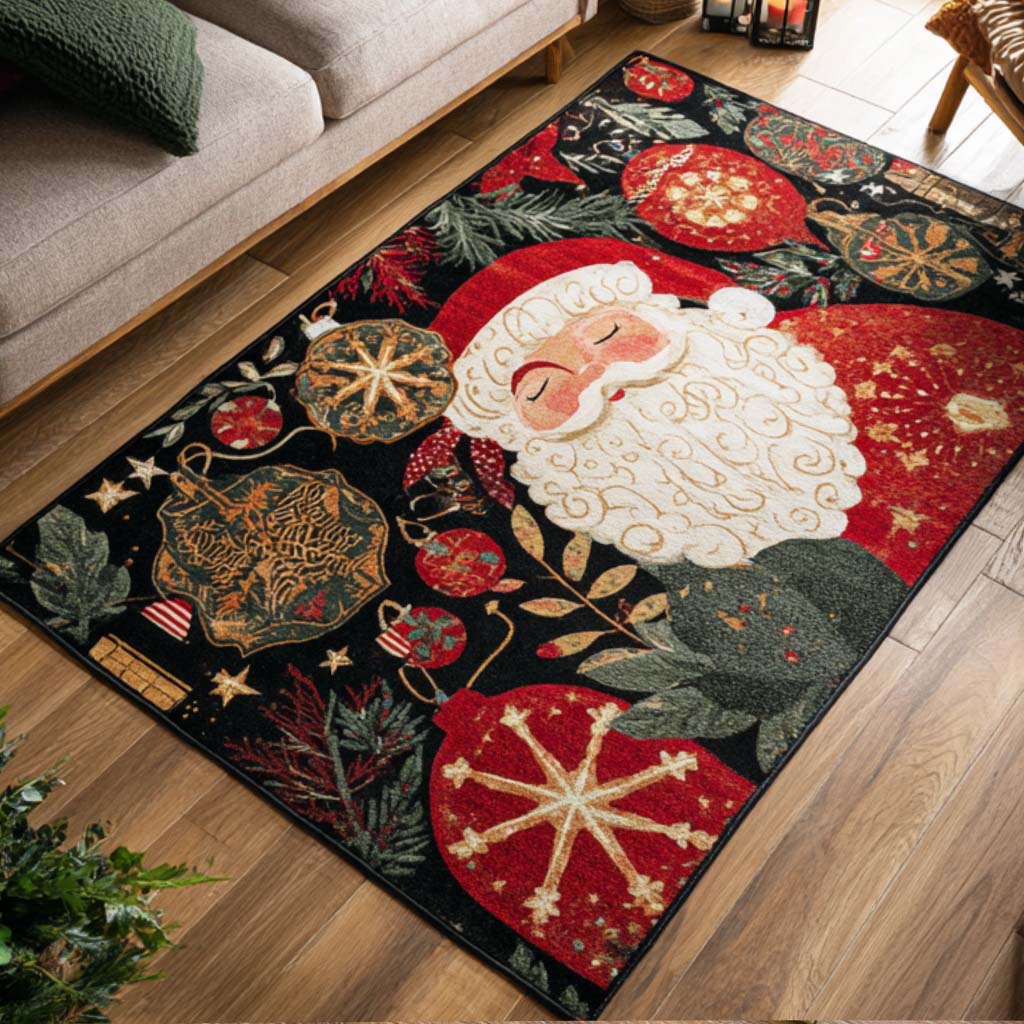 Santa Joy Christmas Area Rug - Non-Slip Washable 3D Print Rug for Living Room & BedroomTVC2108252