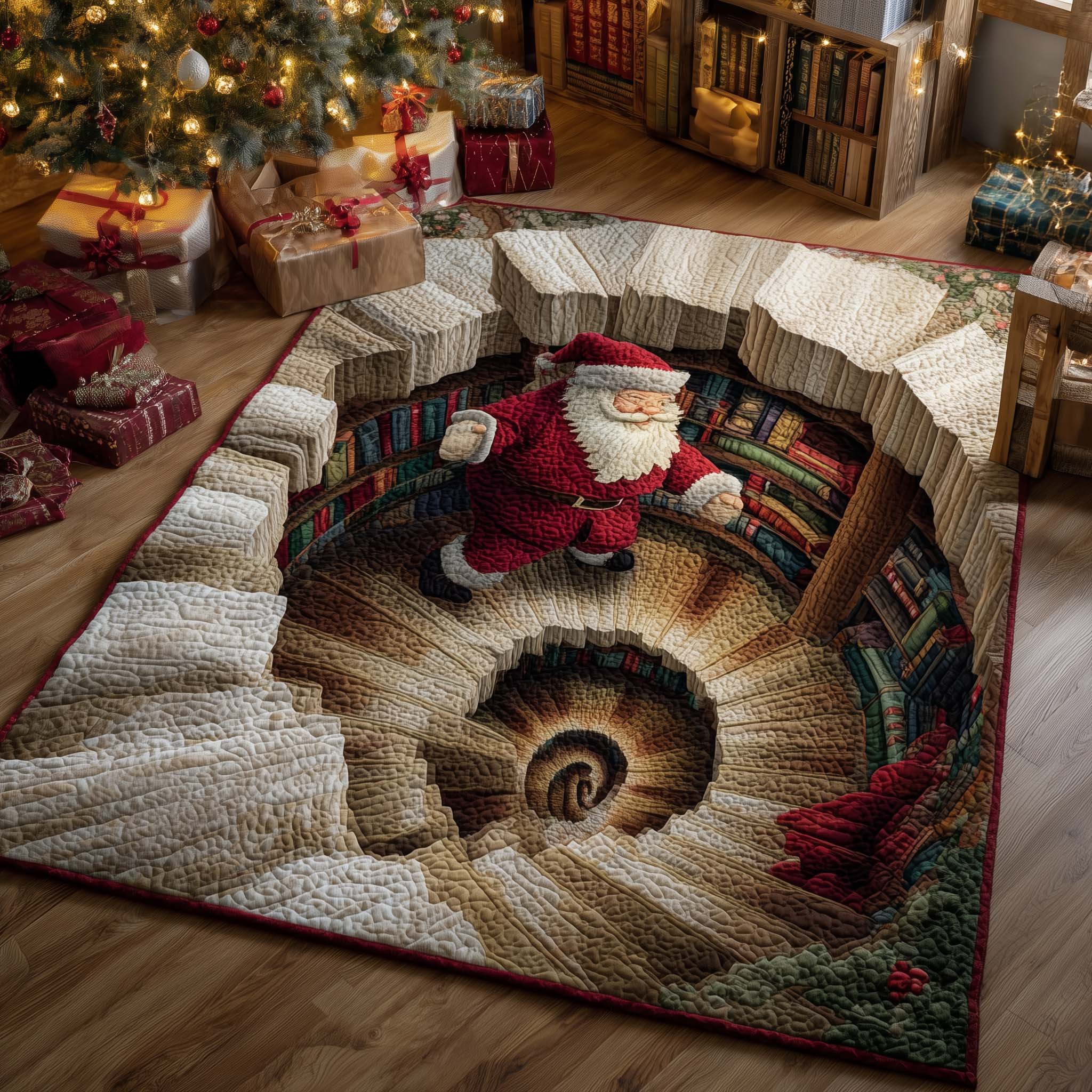 Santa Library Basement Christmas Area Rug - Non-Slip Washable 3D Print Rug for Living Room & BedroomTVC2108229
