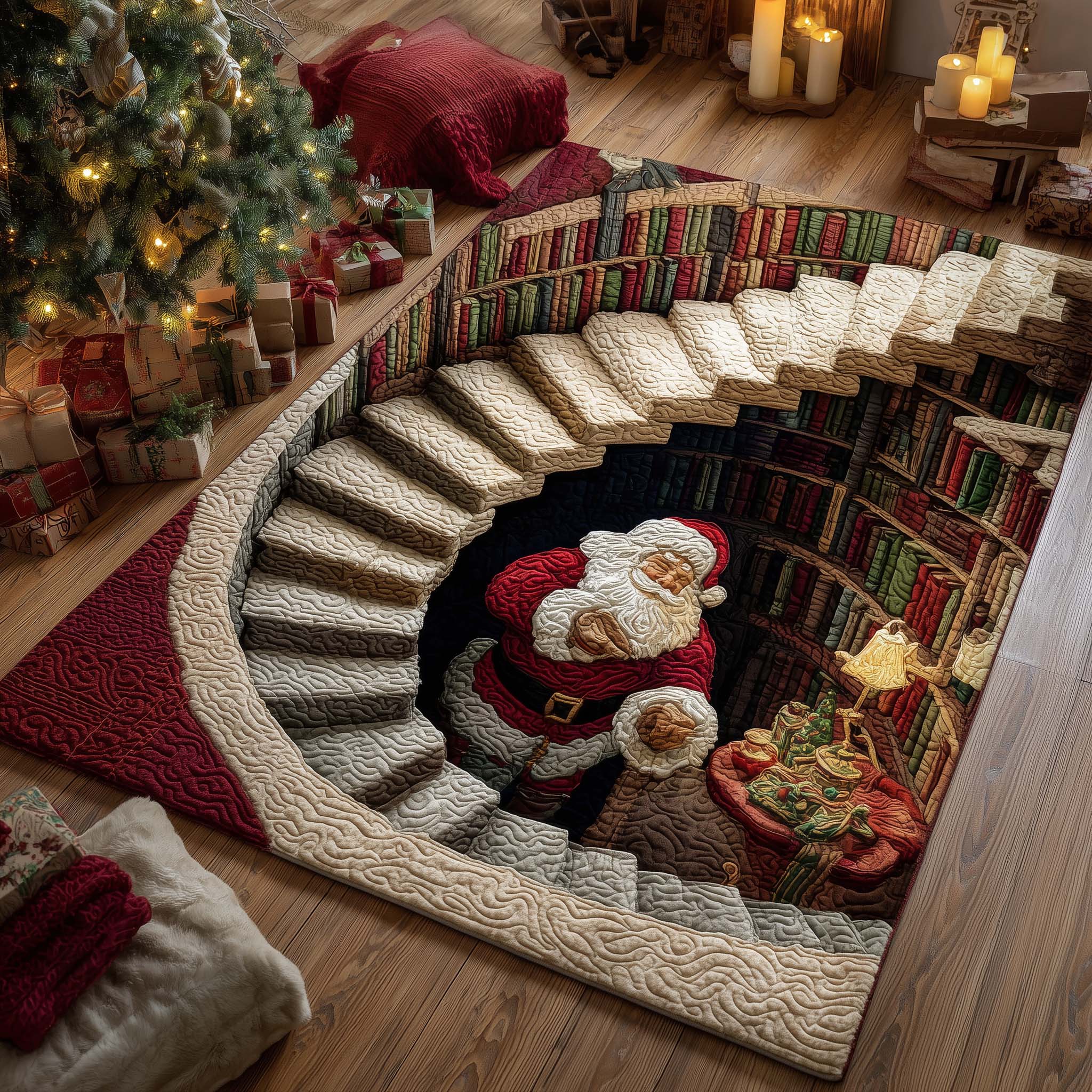 Santa Library Basement Christmas Area Rug - Non-Slip Washable 3D Print Rug for Living Room & BedroomTVC2108395