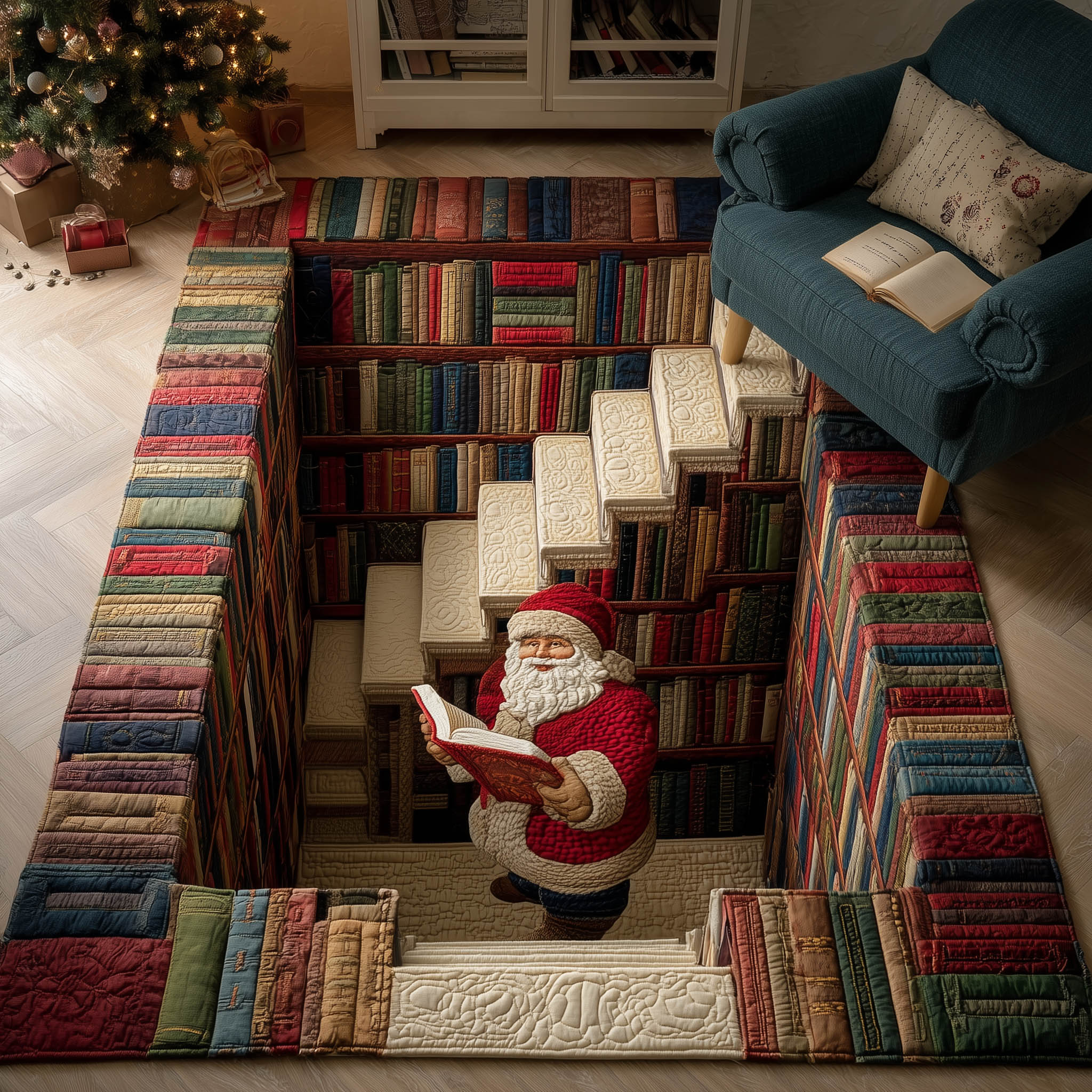 Santa Library Christmas Area Rug - Non-Slip Washable 3D Print Rug for Living Room & BedroomTVC2108229