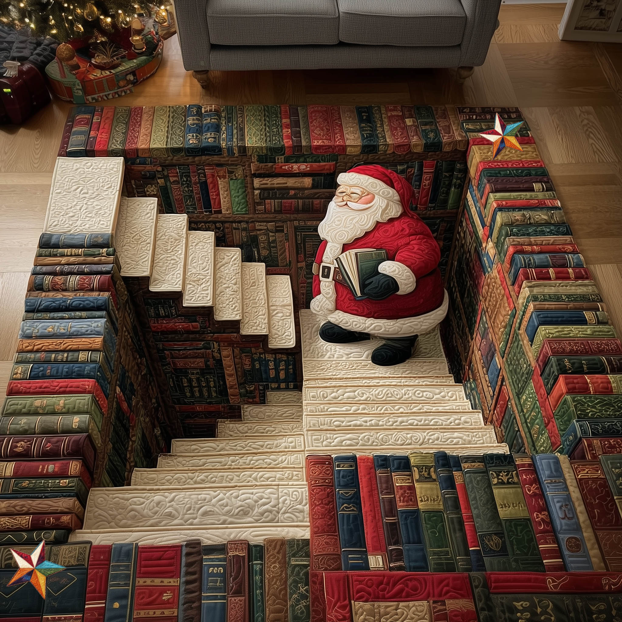Santa Library Christmas Area Rug - Non-Slip Washable 3D Print Rug for Living Room & BedroomTVC2108395