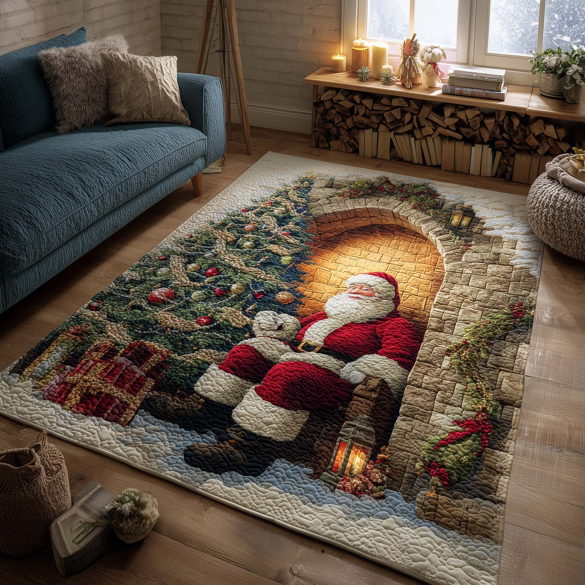 Santa Moment Christmas Area Rug - Non-Slip Washable 3D Print Rug for Living Room & BedroomTVC2108229
