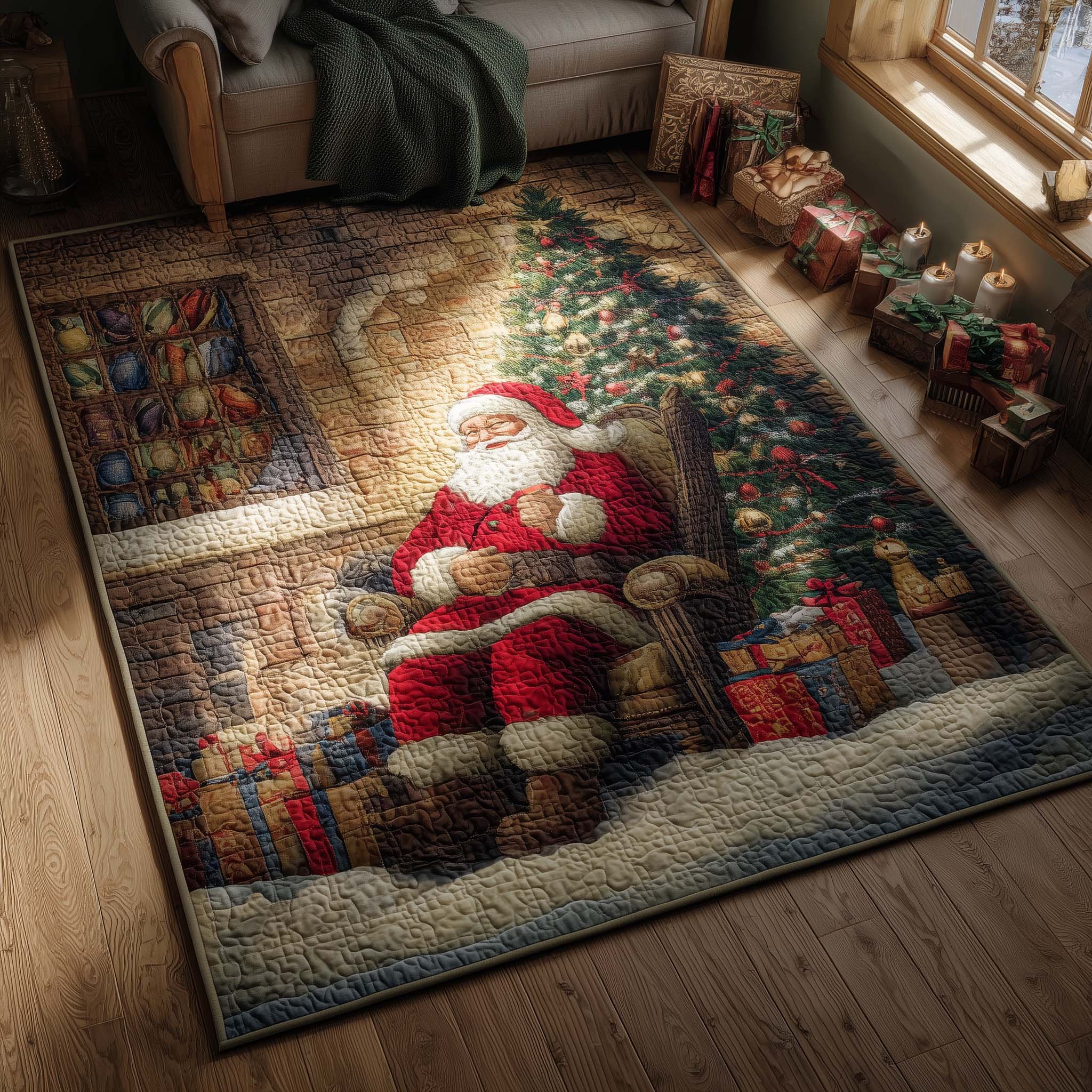 Santa Moment Christmas Area Rug - Non-Slip Washable 3D Print Rug for Living Room & BedroomTVC2108395
