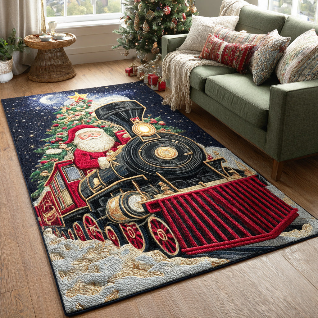 Santa Rail Journey Christmas Area Rug - Non-Slip Washable 3D Print Rug for Living Room & BedroomTVC2108252