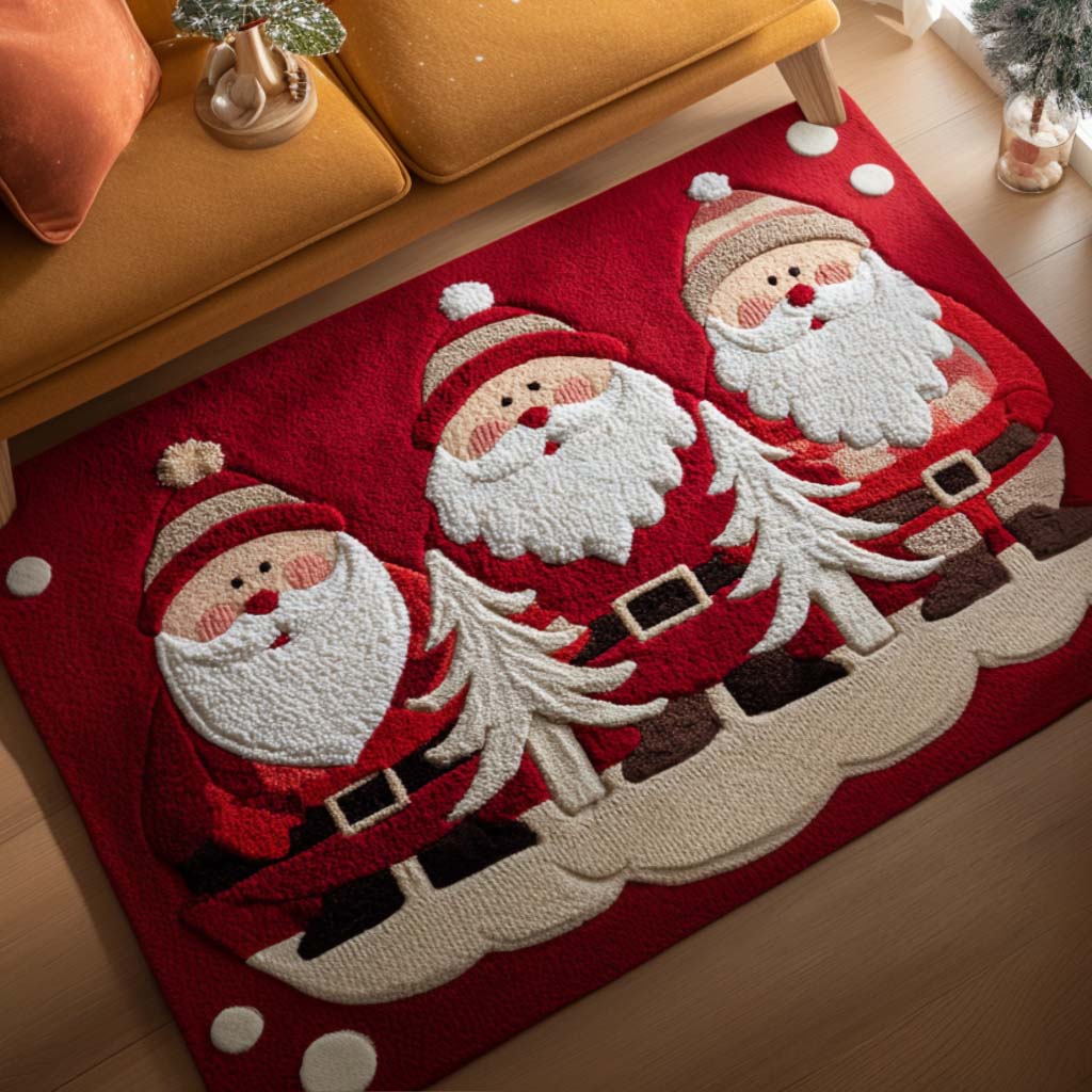 Santa Trio Christmas Area Rug - Non-Slip Washable 3D Print Rug for Living Room & BedroomTVC2108252