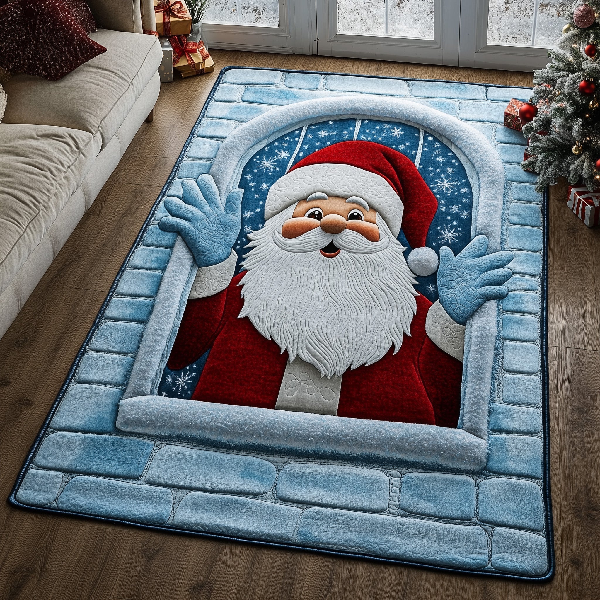 Santa Workshop Christmas Area Rug - Non-Slip Washable 3D Print Rug for Living Room & BedroomTVC2108221