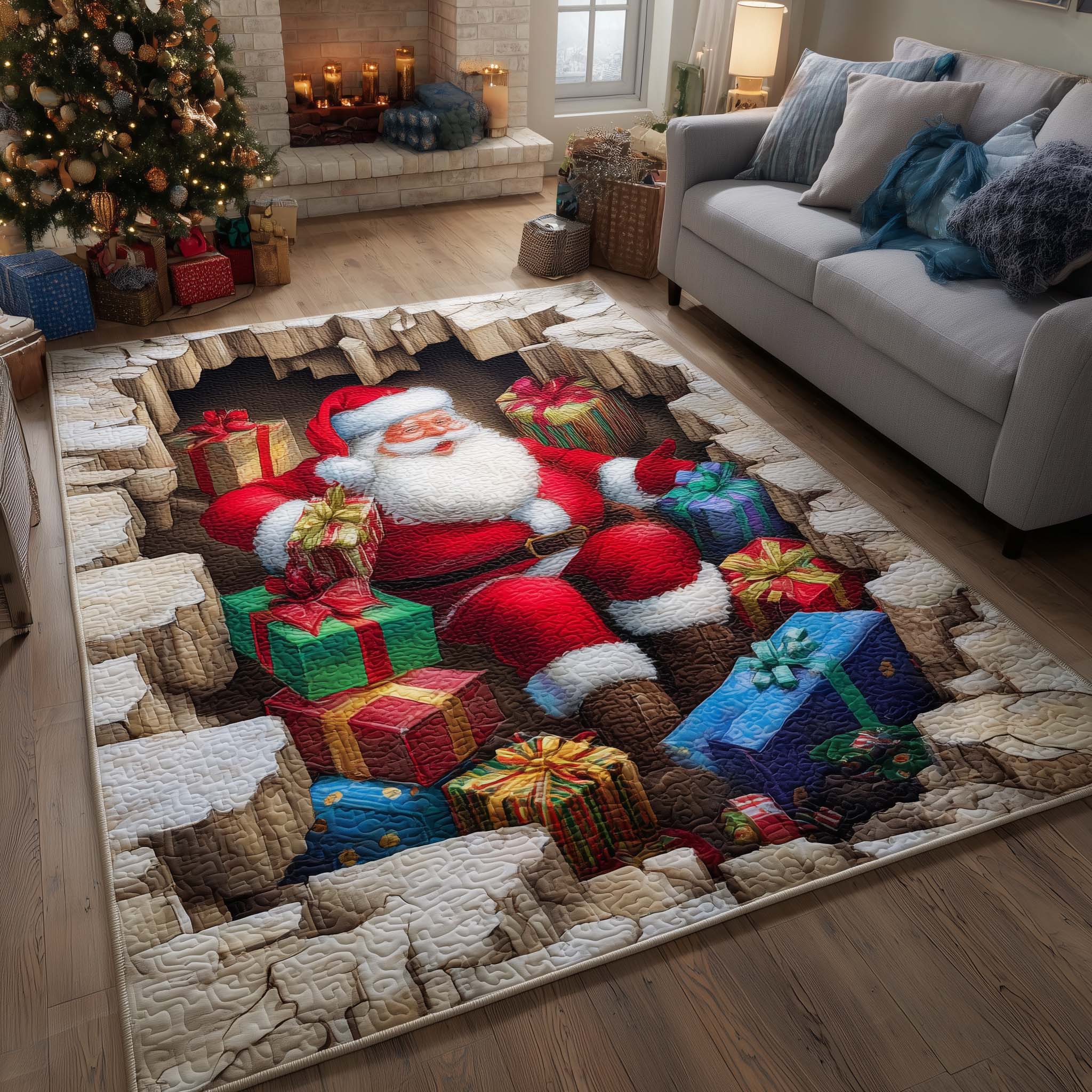 Santa Workshop Wonder Christmas Area Rug - Non-Slip Washable 3D Print Rug for Living Room & BedroomTVC2108221
