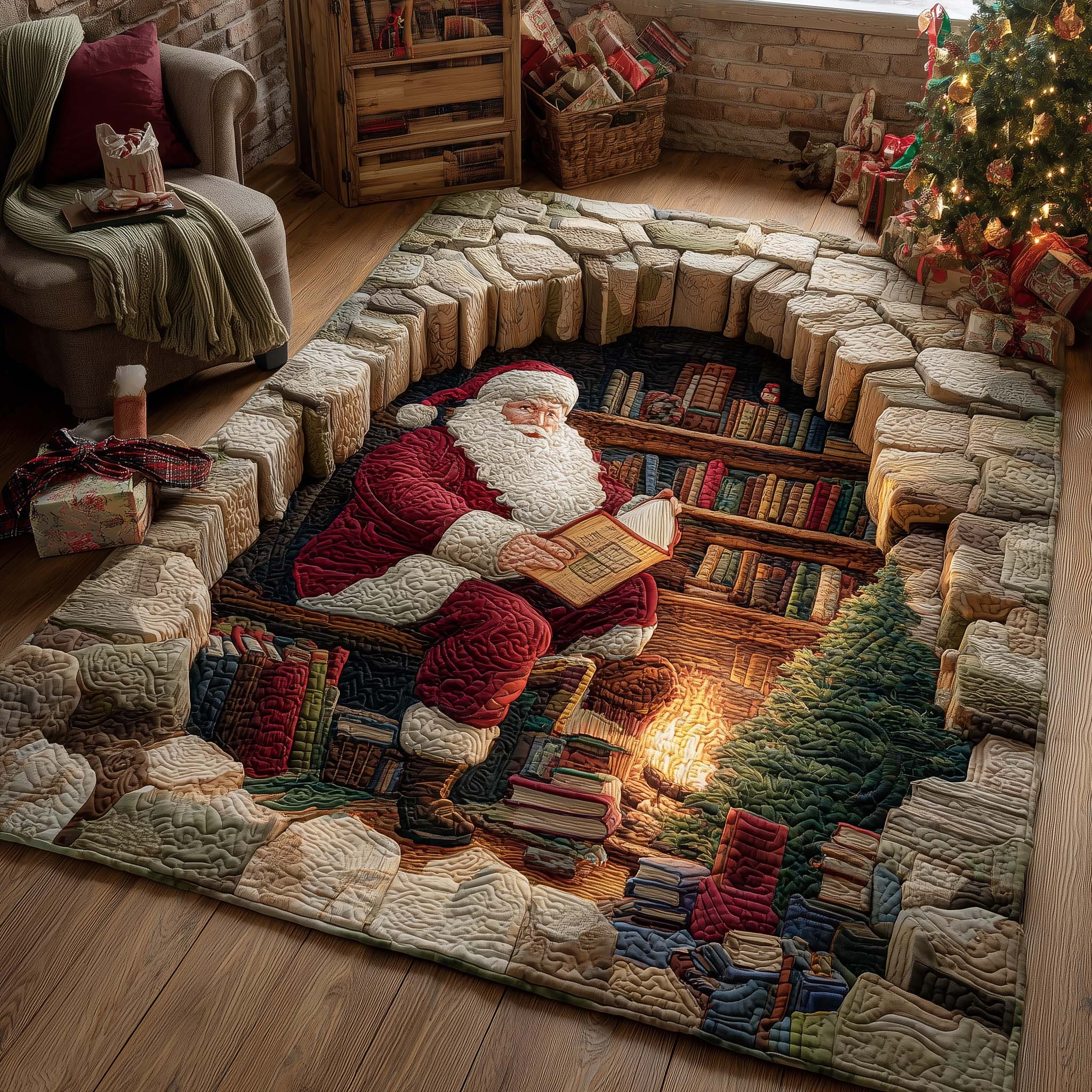 Santa Workshop Wonder Christmas Area Rug - Non-Slip Washable 3D Print Rug for Living Room & BedroomTVC2108229
