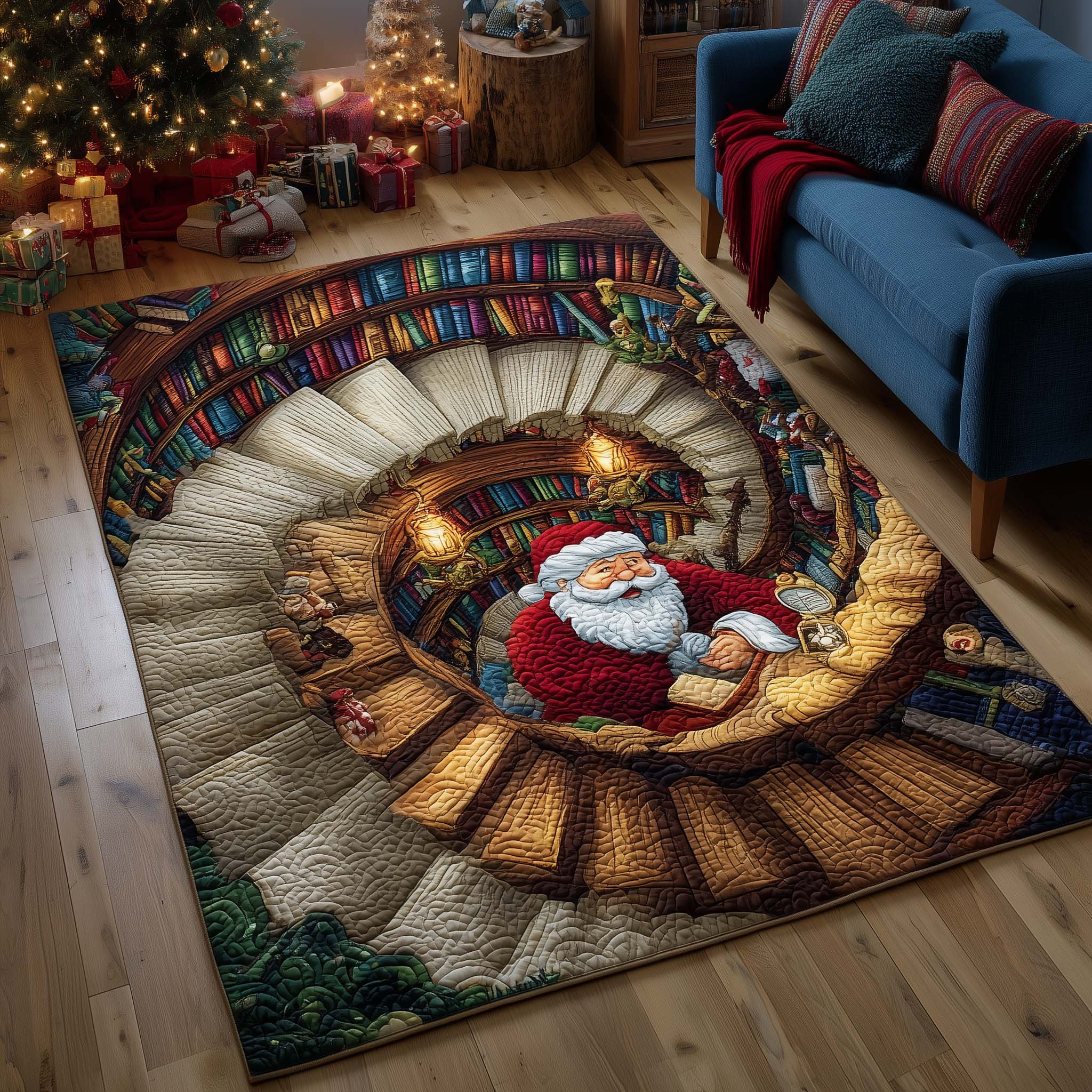 Santa Workshop Wonder Christmas Area Rug - Non-Slip Washable 3D Print Rug for Living Room & BedroomTVC2108395