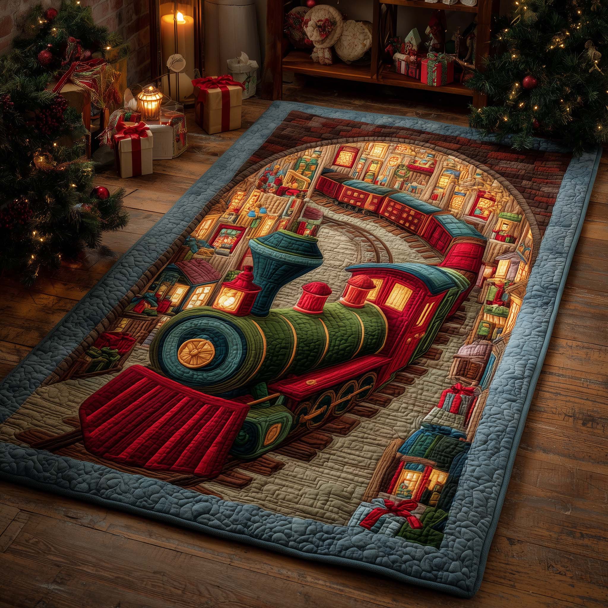 Santa's Workshop Train Christmas Area Rug - Non-Slip Washable 3D Print Rug for Living Room & Bedroom (DesignTVC2108395