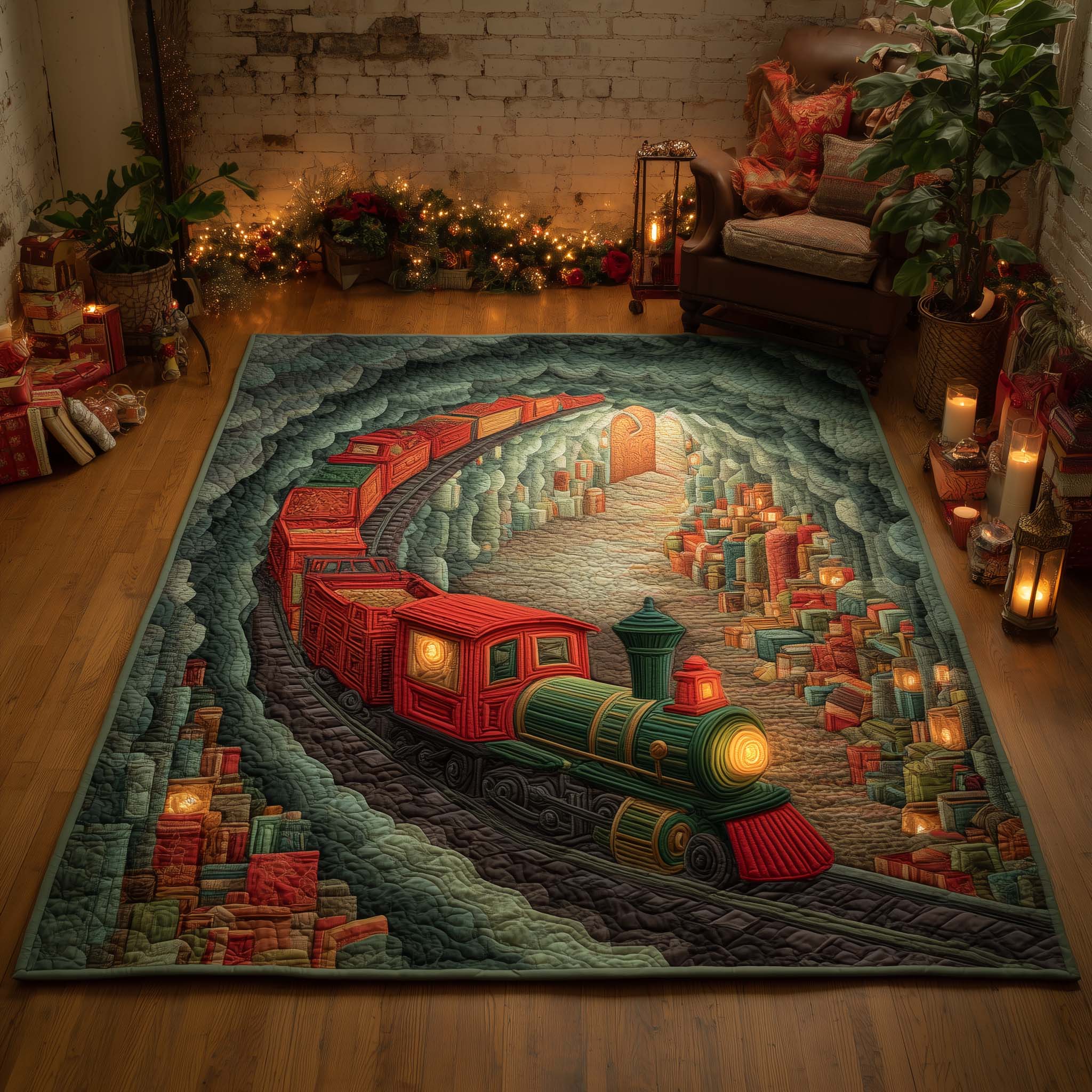 Santa's Workshop Train Christmas Area Rug - Non-Slip Washable 3D Print Rug for Living Room & BedroomTVC2108395