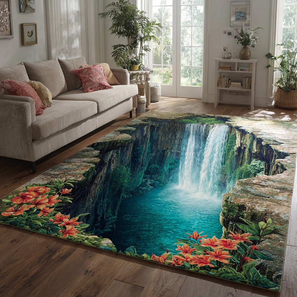 Sapphire Chasm Area Rug - Non-Slip Washable 3D Print Rug for Living Room & BedroomTVC2108271