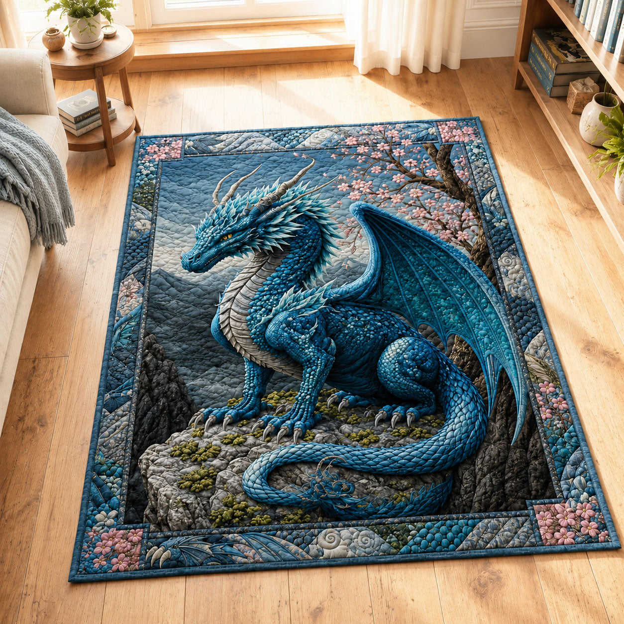 Sapphire Mountain Dragon Area Rug - Non-Slip Washable 3D Print Rug for Living Room & BedroomTVC2108395