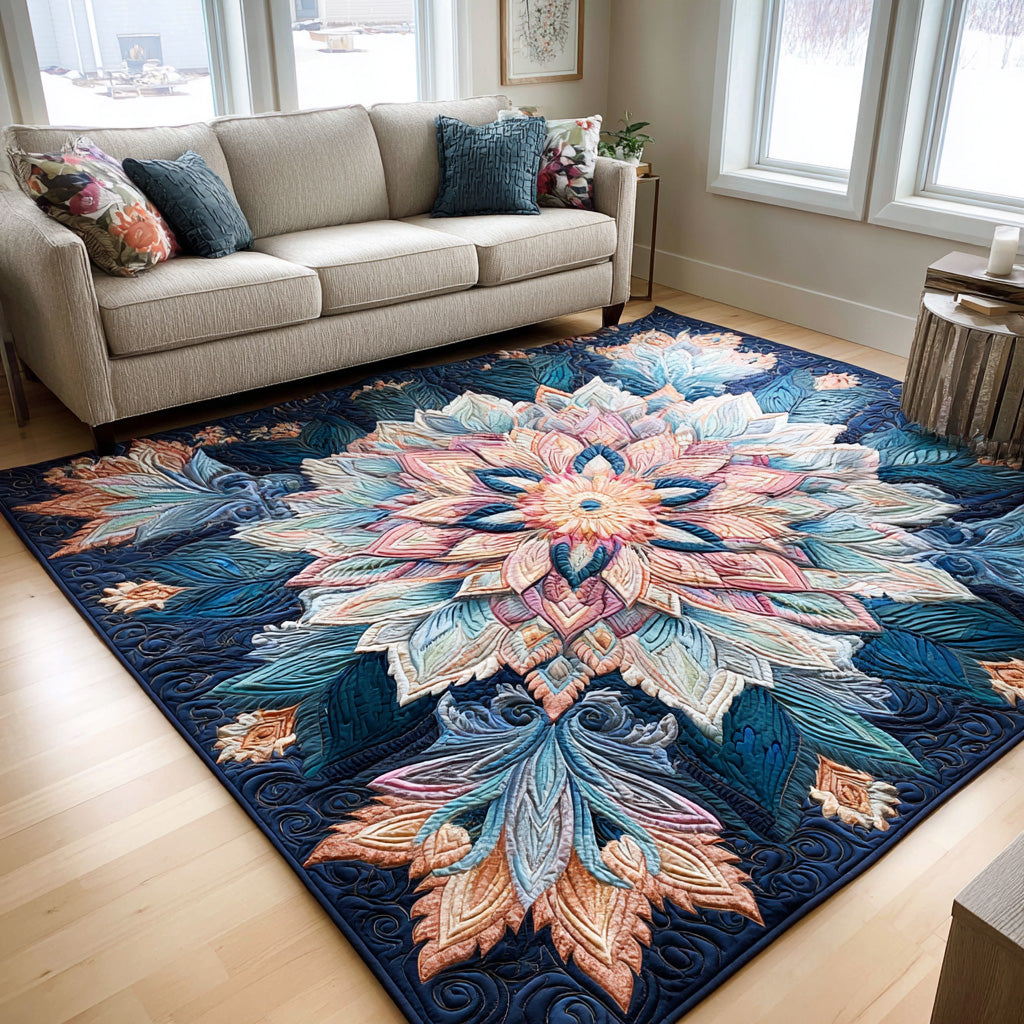 Sapphire Sunwheel Area Rug - Non-Slip Washable 3D Print Rug for Living Room & BedroomTVC2108212
