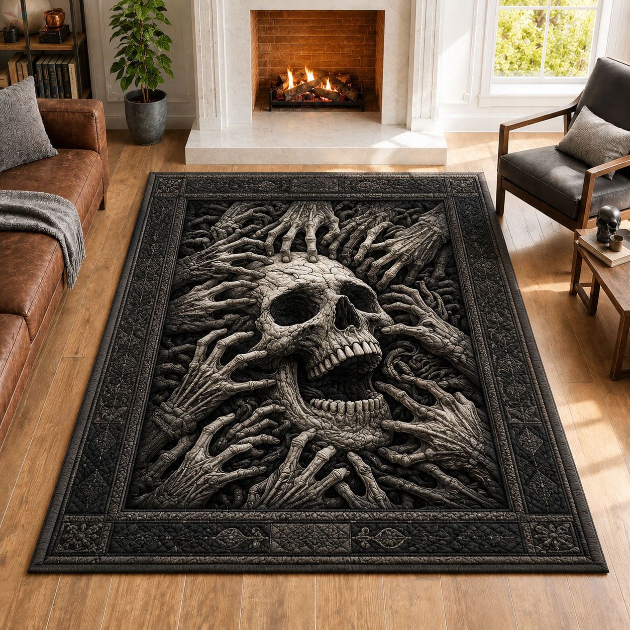 Screaming Skull Skeleton Hands Gothic Halloween Area Rug - Non-Slip Washable 3D Print Rug for Living Room & BedroomTVC2108395