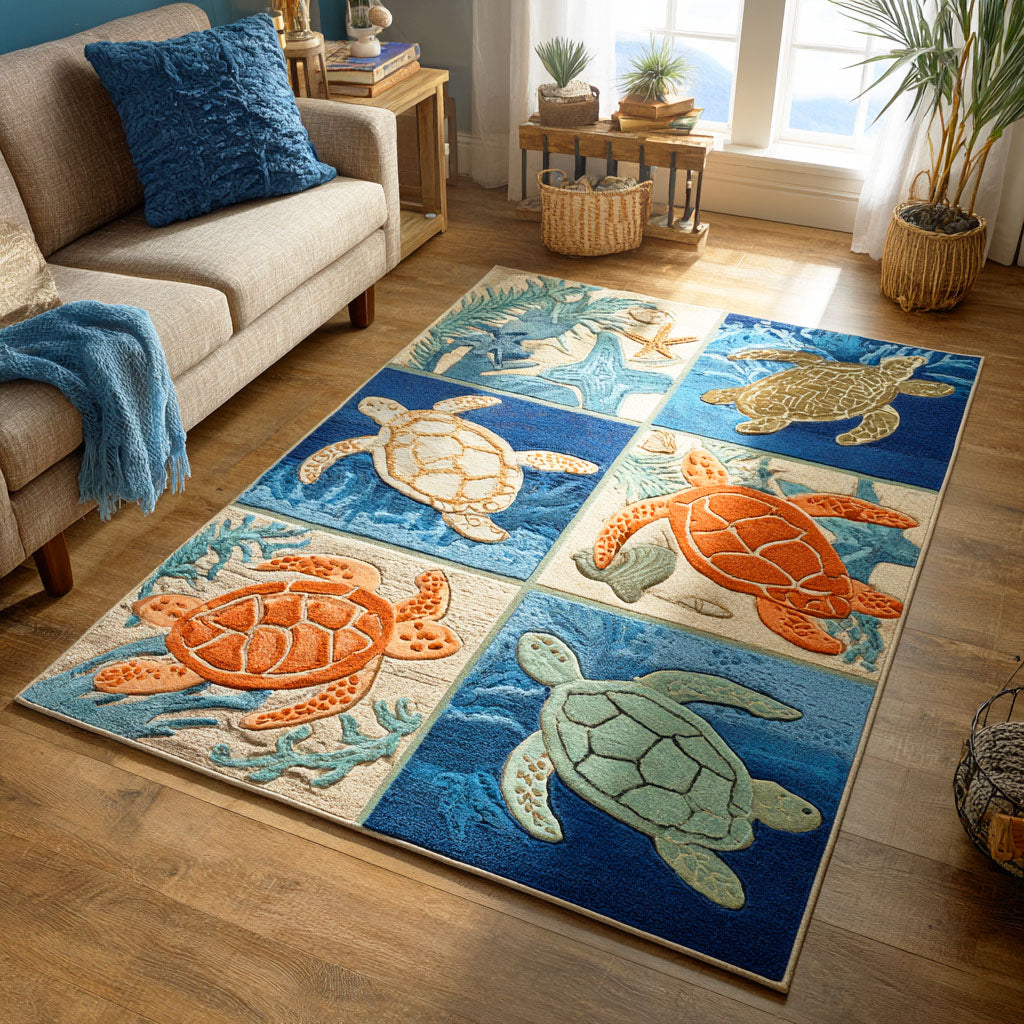 Sea Breeze Turtle Area Rug - Non-Slip Washable 3D Print Rug for Living Room & BedroomTVC2108252