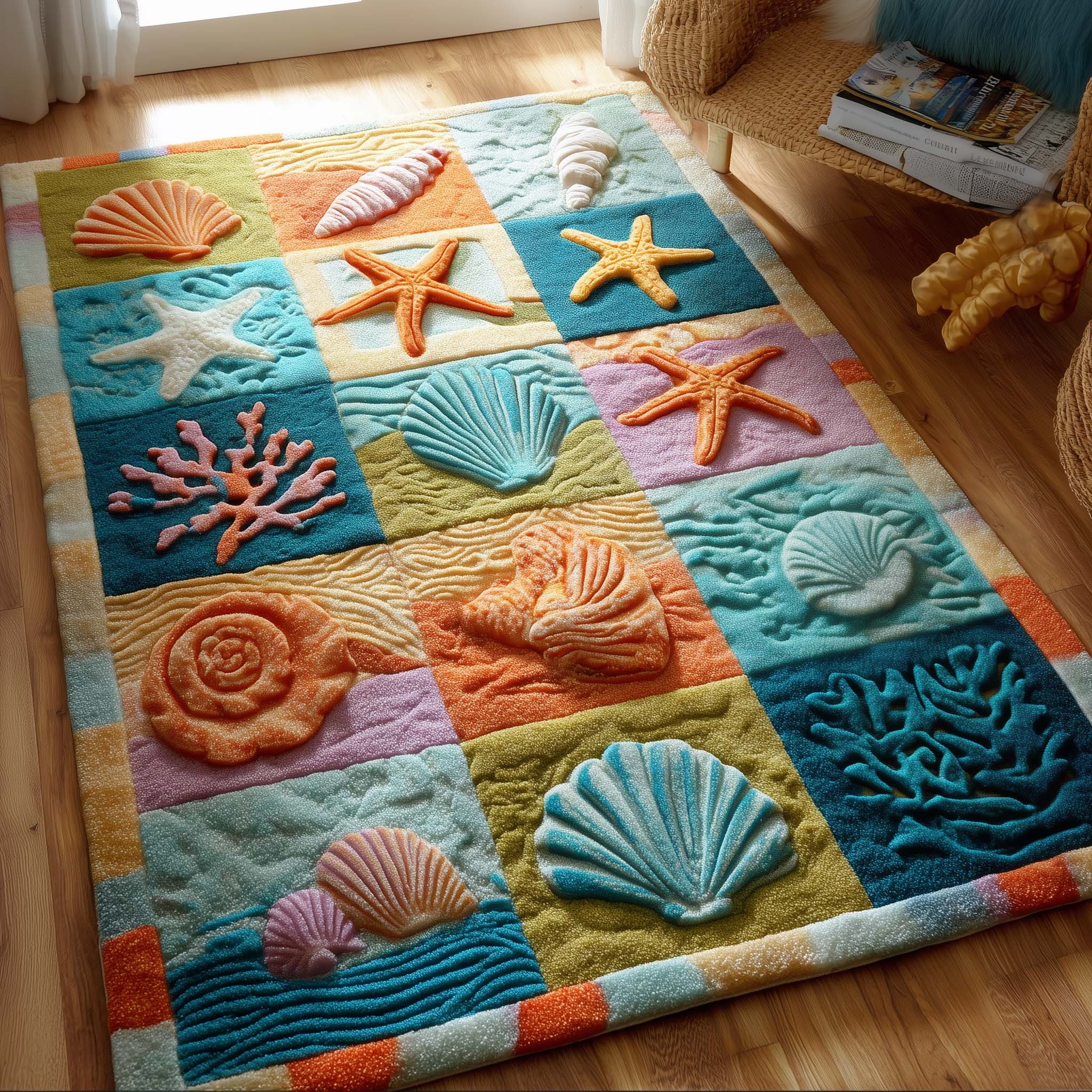 Sea Gems Area Rug - Non-Slip Washable 3D Print Rug for Living Room & BedroomTVC2108229