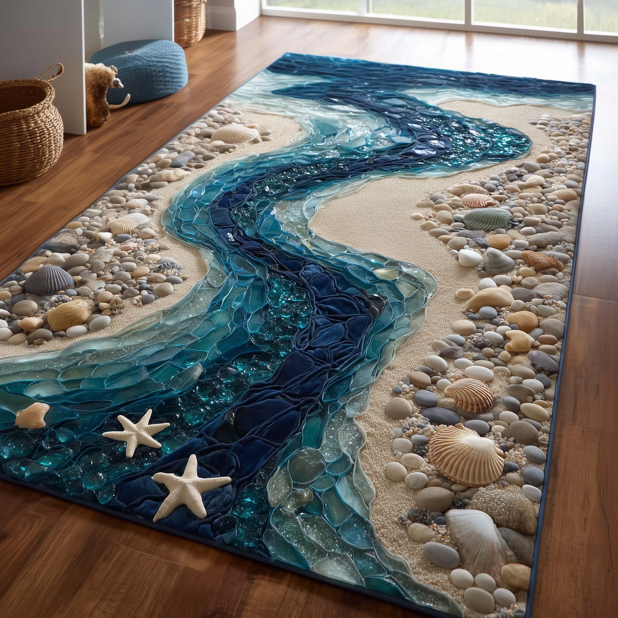 Sea Gems Area Rug - Non-Slip Washable 3D Print Rug for Living Room & BedroomTVC2108395