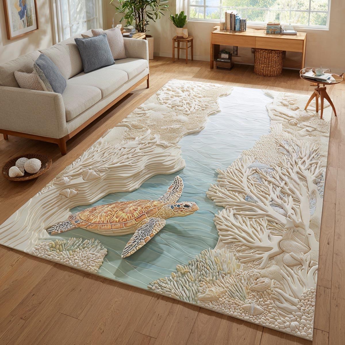 Sea Serenity Area Rug - Non-Slip Washable 3D Print Rug for Living Room & BedroomTVC2108212