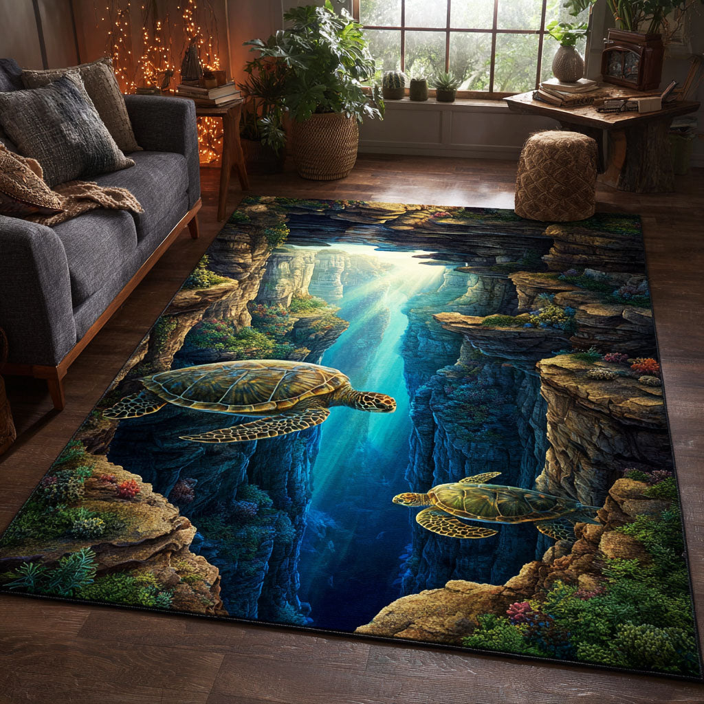 Sea Turtle Area Rug - Non-Slip Washable 3D Print Rug for Living Room & BedroomTVC2108212