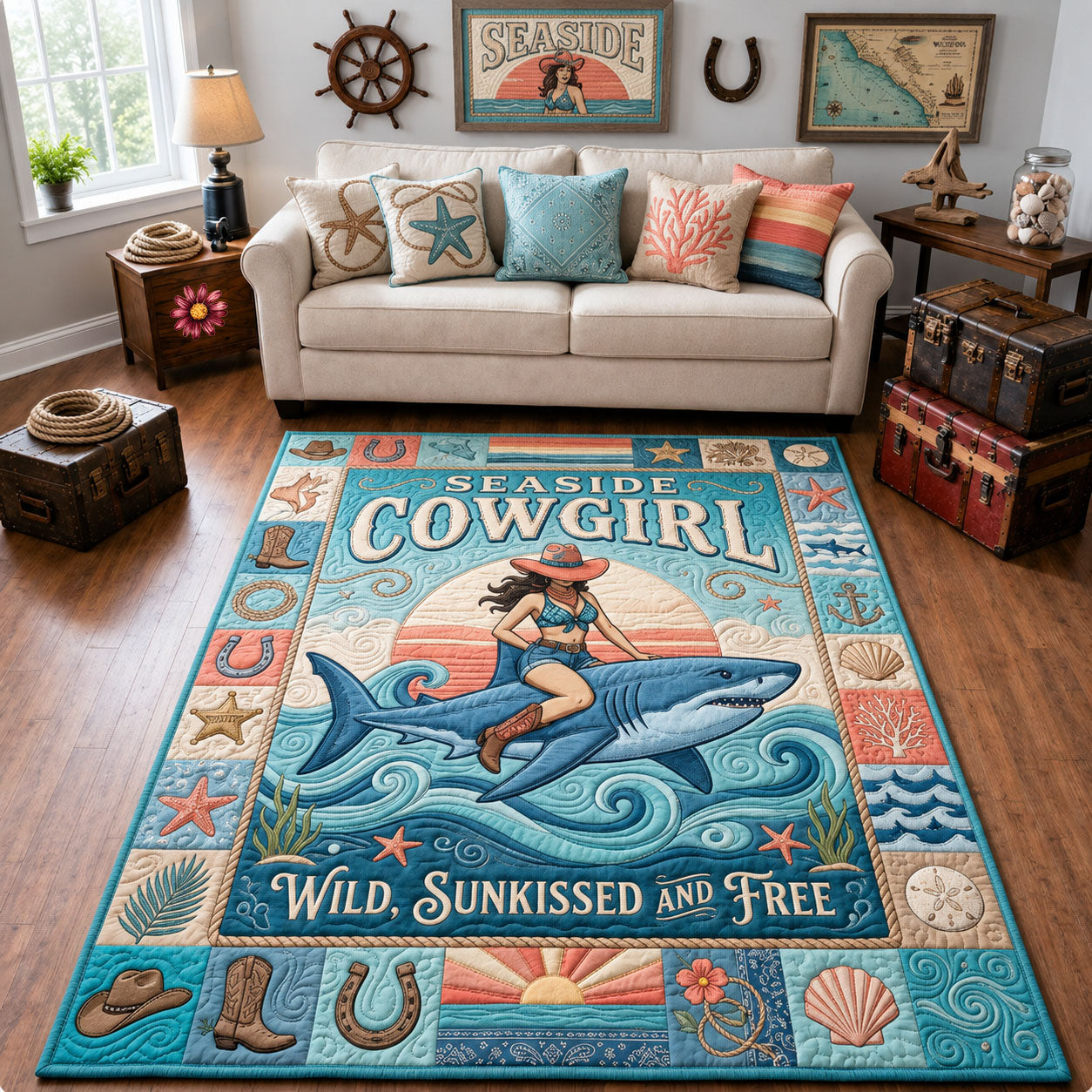 Seaside Cowgirl Area Rug - Non-Slip Washable 3D Print Rug for Living Room & BedroomTVC2108395